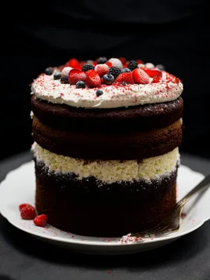 Delicious Berry Cake with Chocolate Sauce and Fresh Mint