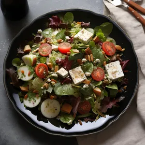 Delicious Gourmet Salad with Fresh Vegetables and Sauce