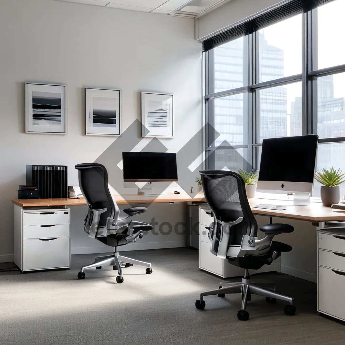Picture of Modern luxury office interior design with wooden furniture.