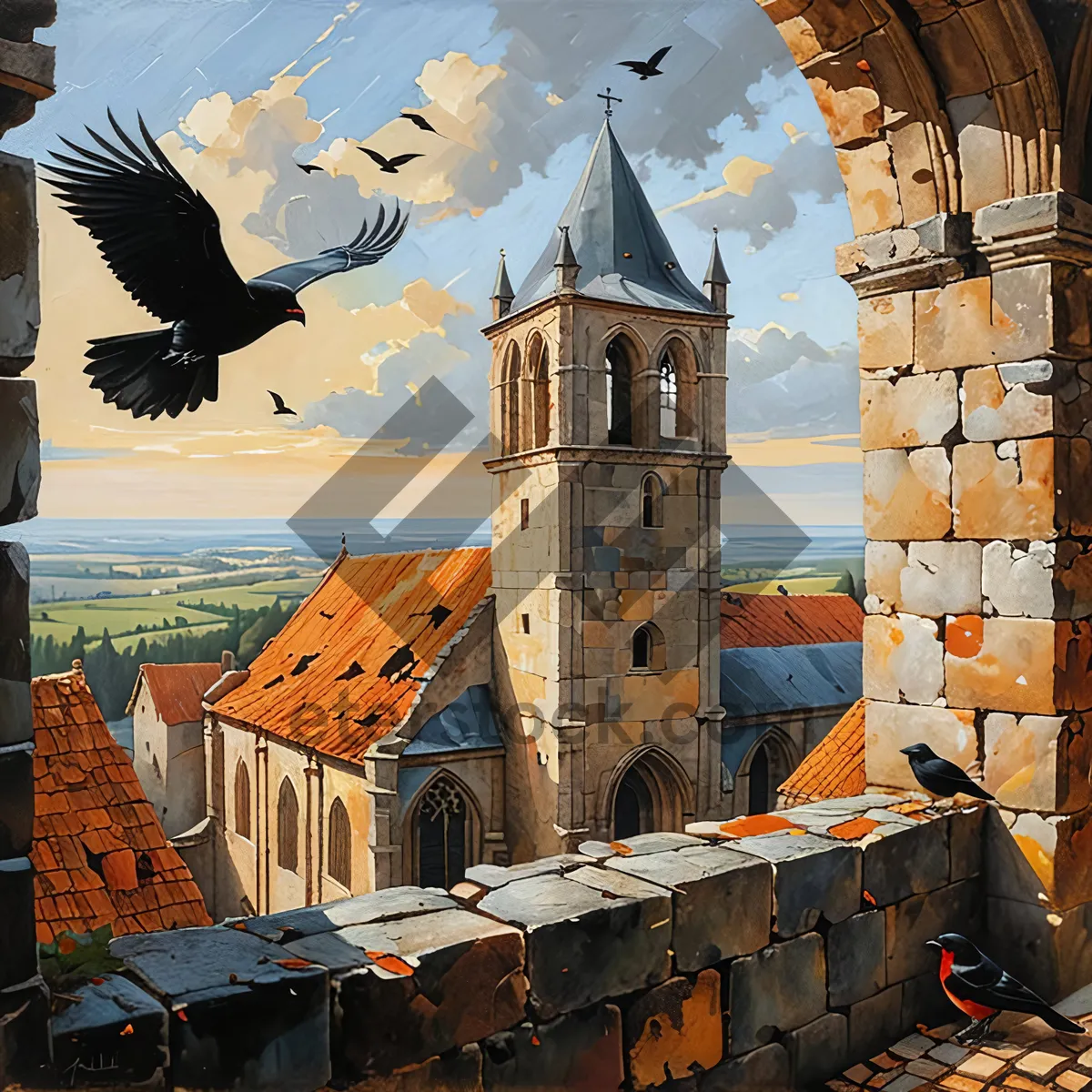 Picture of Historic Cathedral Tower in Old City Skyline