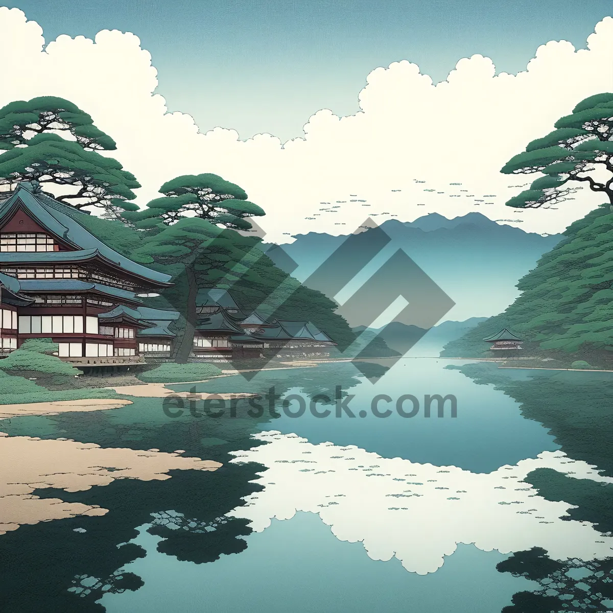 Picture of Serene Seascape: Tranquil Beach Oasis with Majestic Mountains