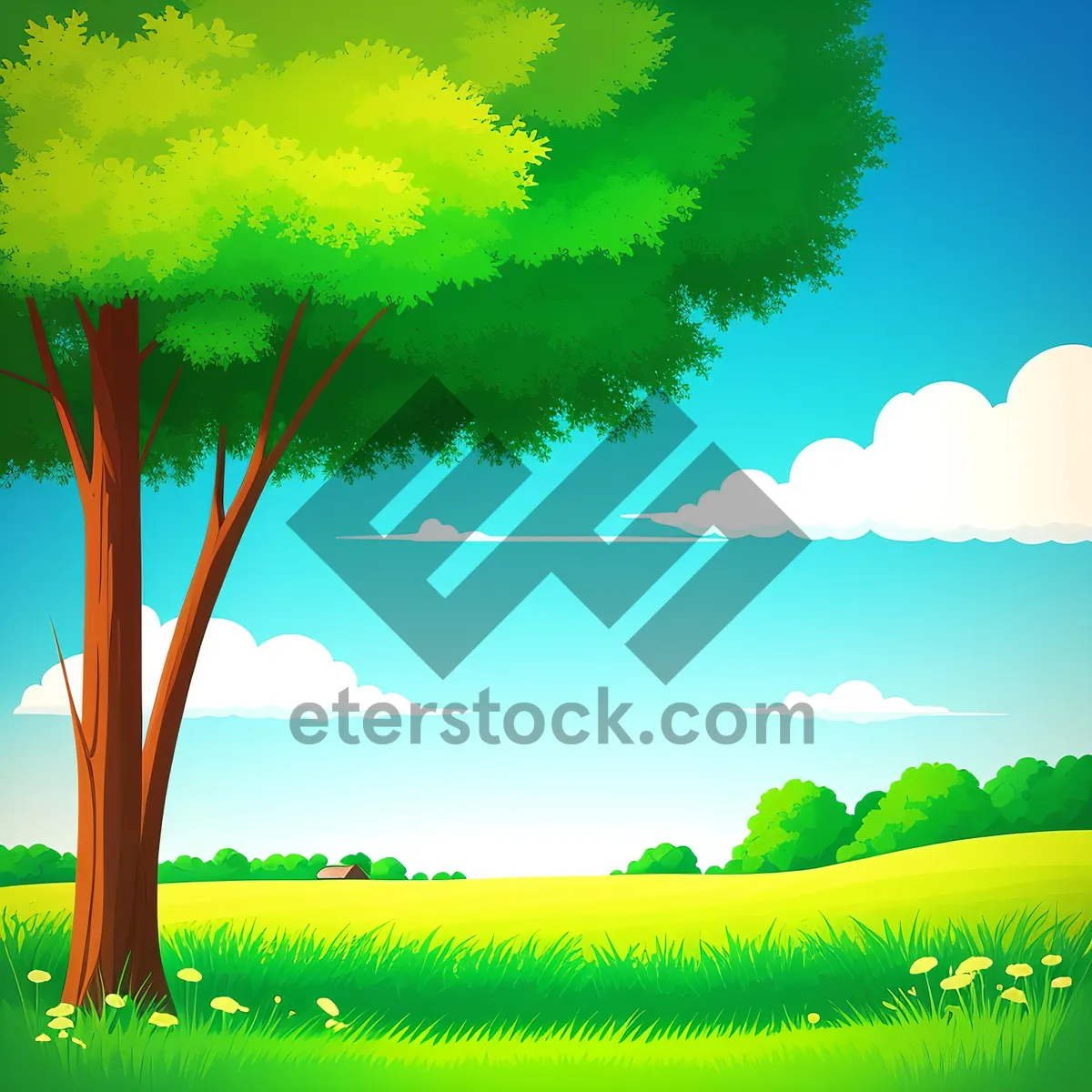 Picture of Idyllic Spring Meadow Under Clear Blue Sky