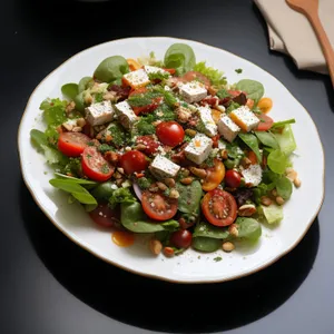 Gourmet Vegetable Salad Plate with Grilled Meat