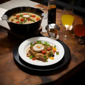 Healthy gourmet vegetable salad with cheese and sauce.