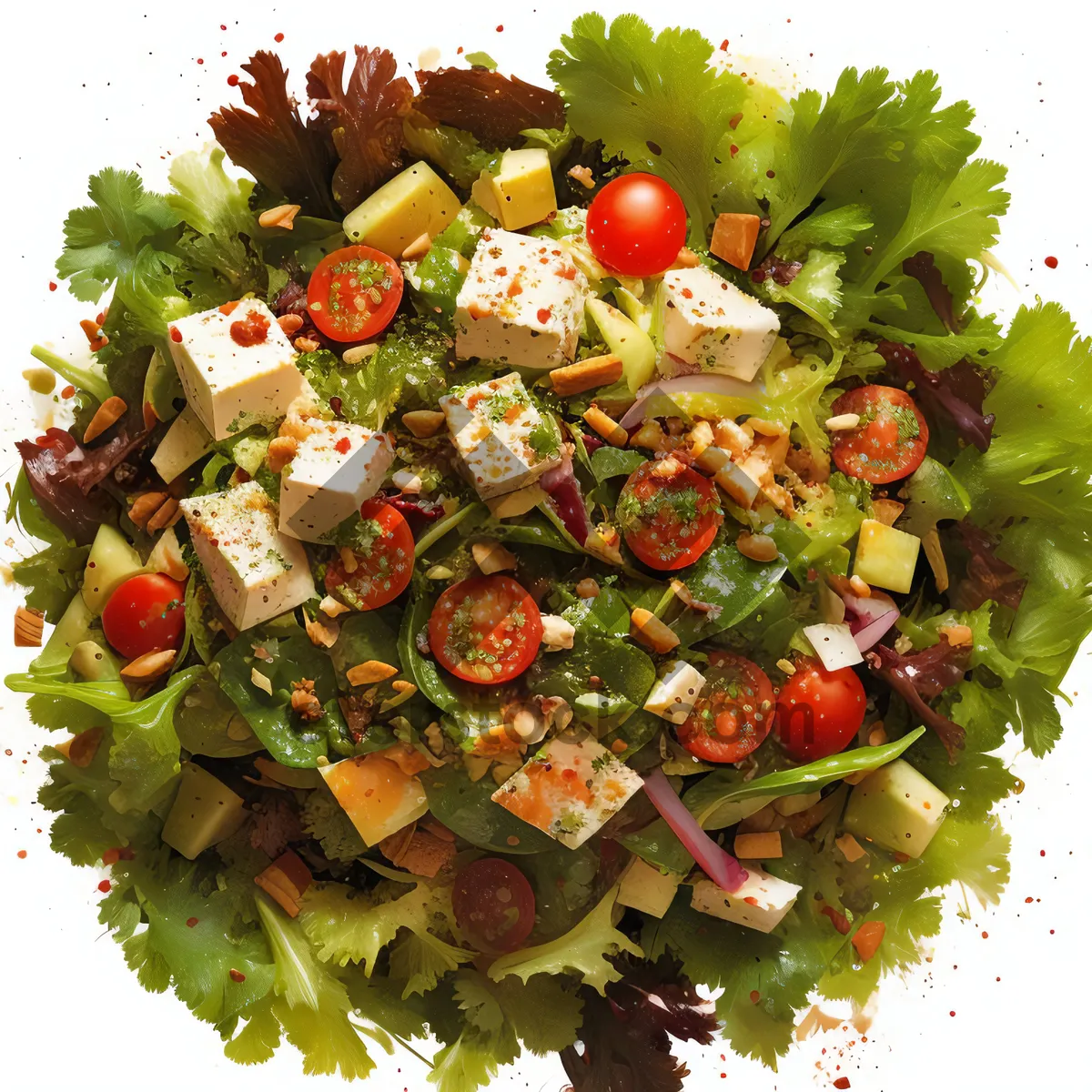 Picture of Fresh Gourmet Vegetable Salad with Cheese and Cherry Tomatoes