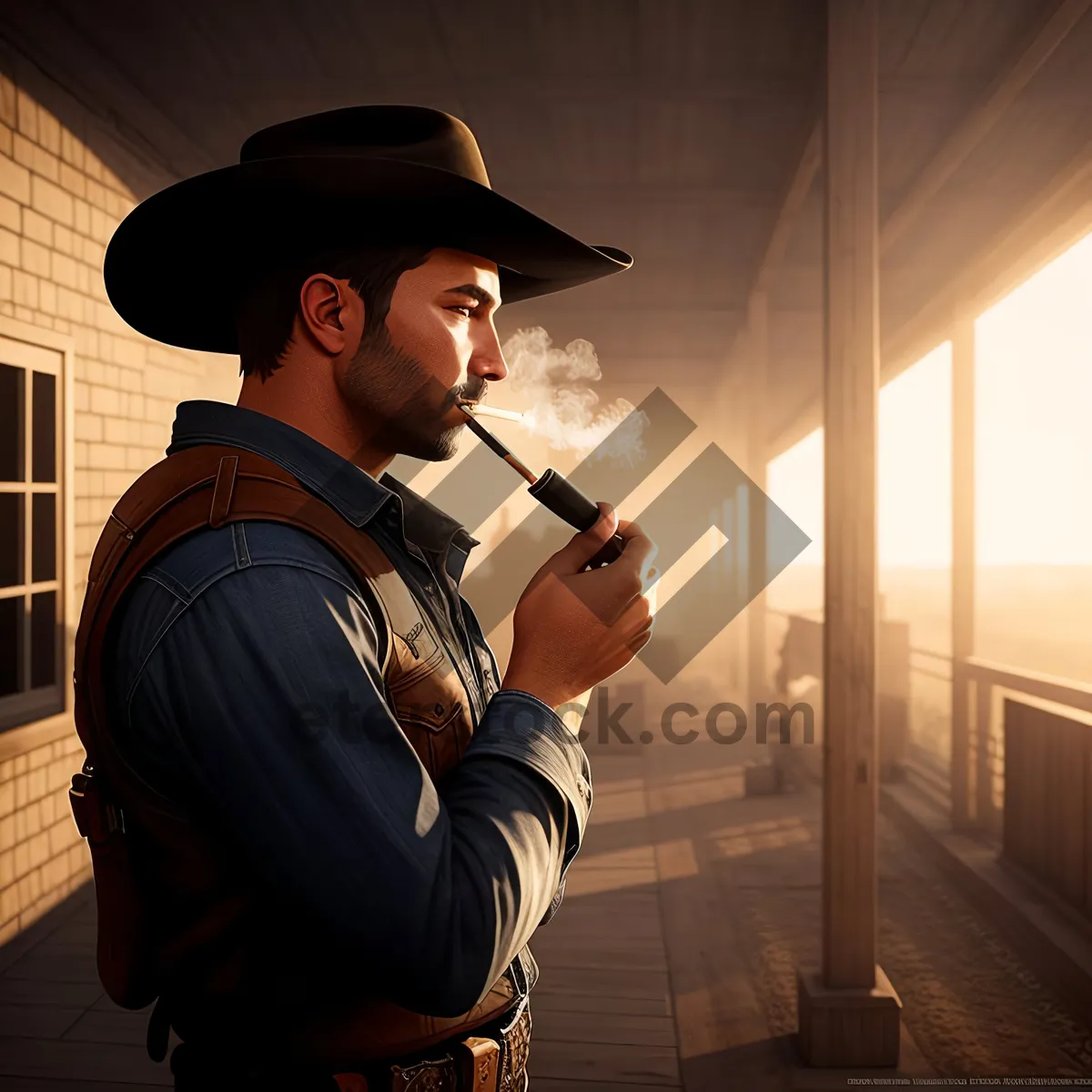 Picture of Black Cowboy Man Wearing Hat Portrait