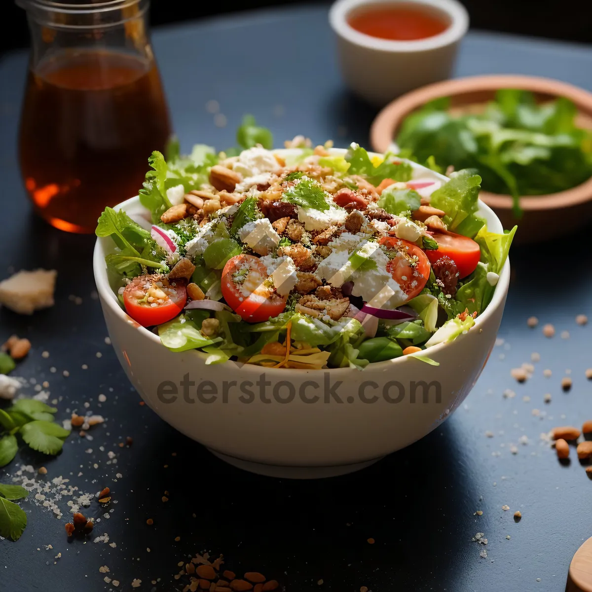 Picture of Fresh vegetable salad with tasty guacamole dip.