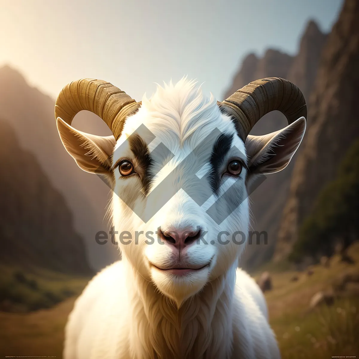 Picture of Grass-fed Bighorn Ram in Rural Pasture