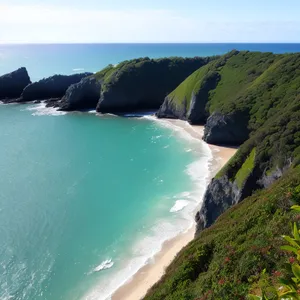 Serene Coastal Majesty: Sea, Cliff, and Ocean Landscape