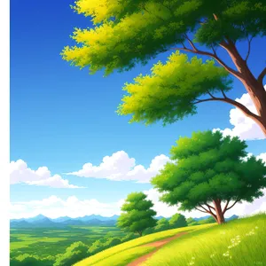 Serene Countryside Landscape with Oak Tree