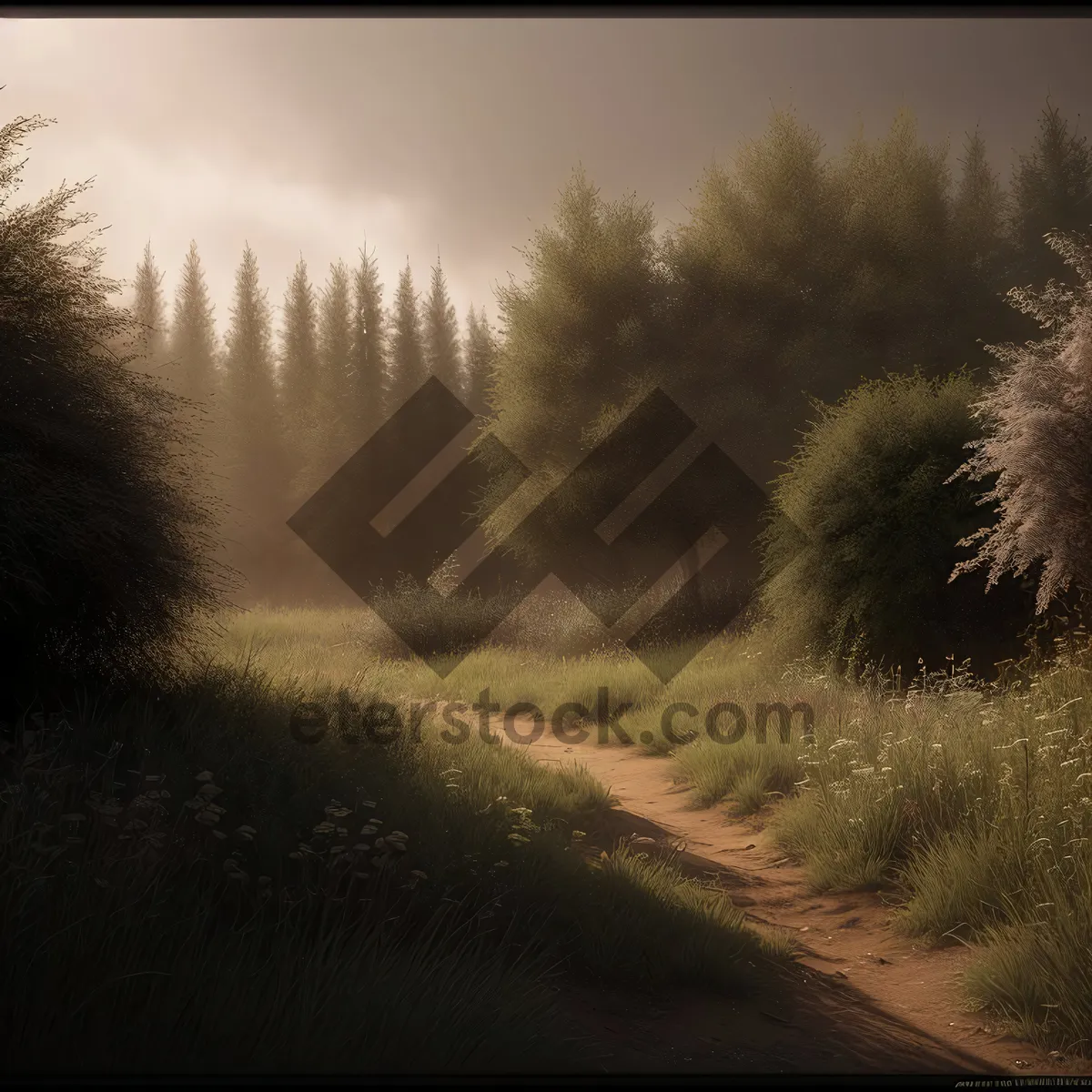 Picture of Serene Sunset: Majestic Sky Over Rustic Landscape