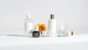 Spa relaxation bath products in glass bottles