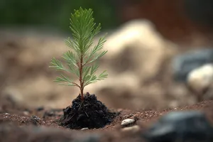 Sapling growth in garden with branches and leaves