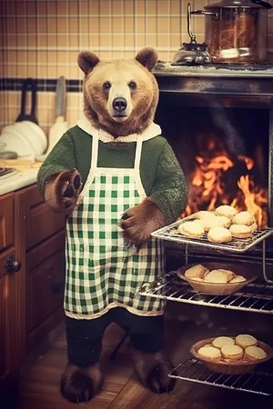 Kitchen playtime with child and teddy bear