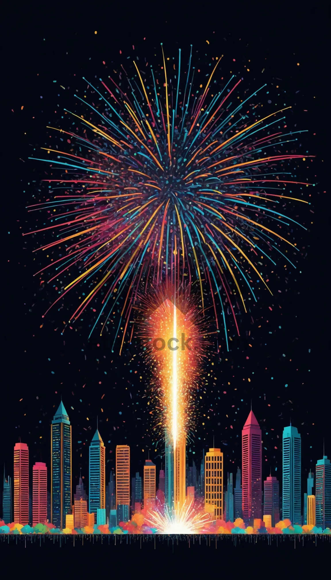 Picture of Colorful fireworks bursting in the dark night sky.