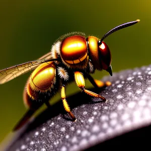 Yellow Garden Wasp Closeup with Vibrant Wing.