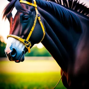 Thoroughbred Stallion Racing with Brown Bridle