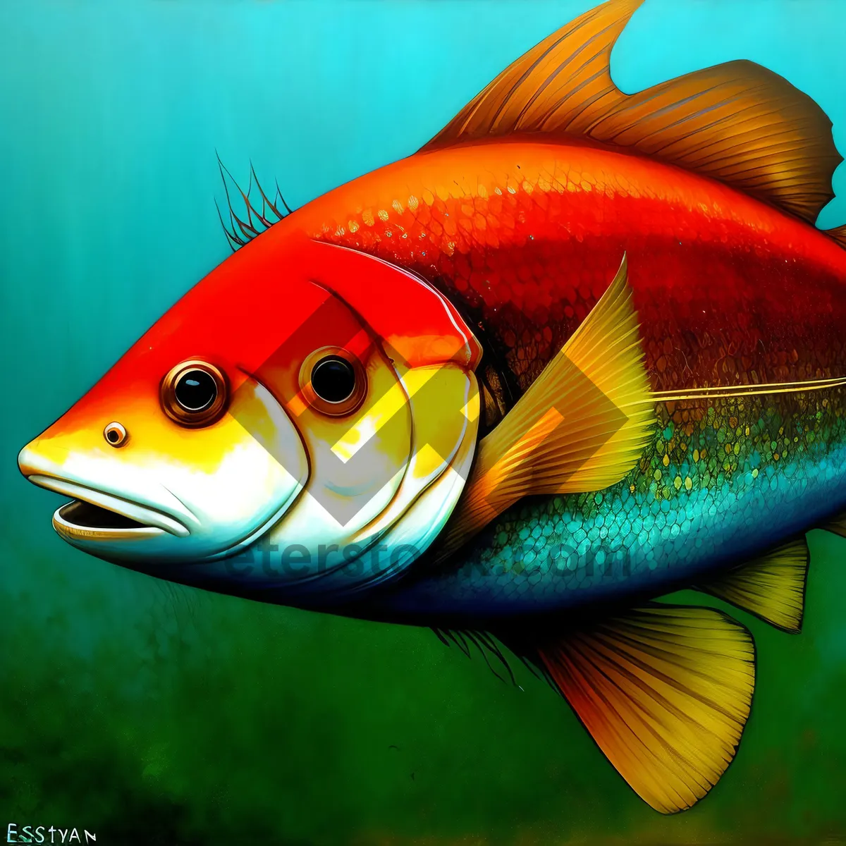 Picture of Colorful Reef Goldfish Swimming in Aquarium