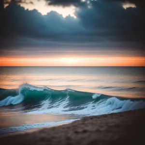 Sunset Serenity: Tranquil Waves on Pristine Beach