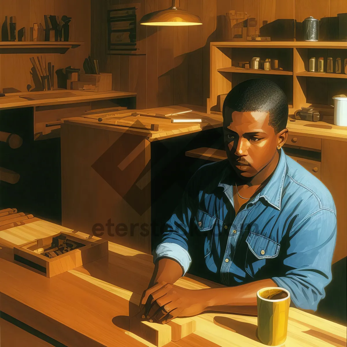 Picture of Smiling businessman working on laptop in office