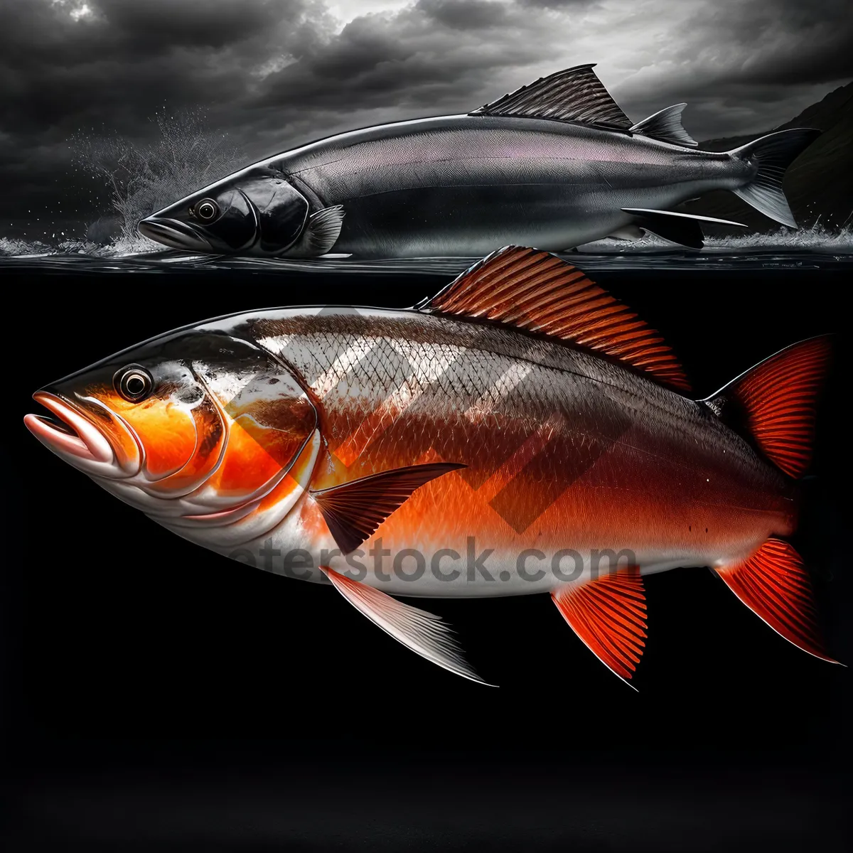 Picture of Vibrant Orange Goldfish Swimming in Aquarium