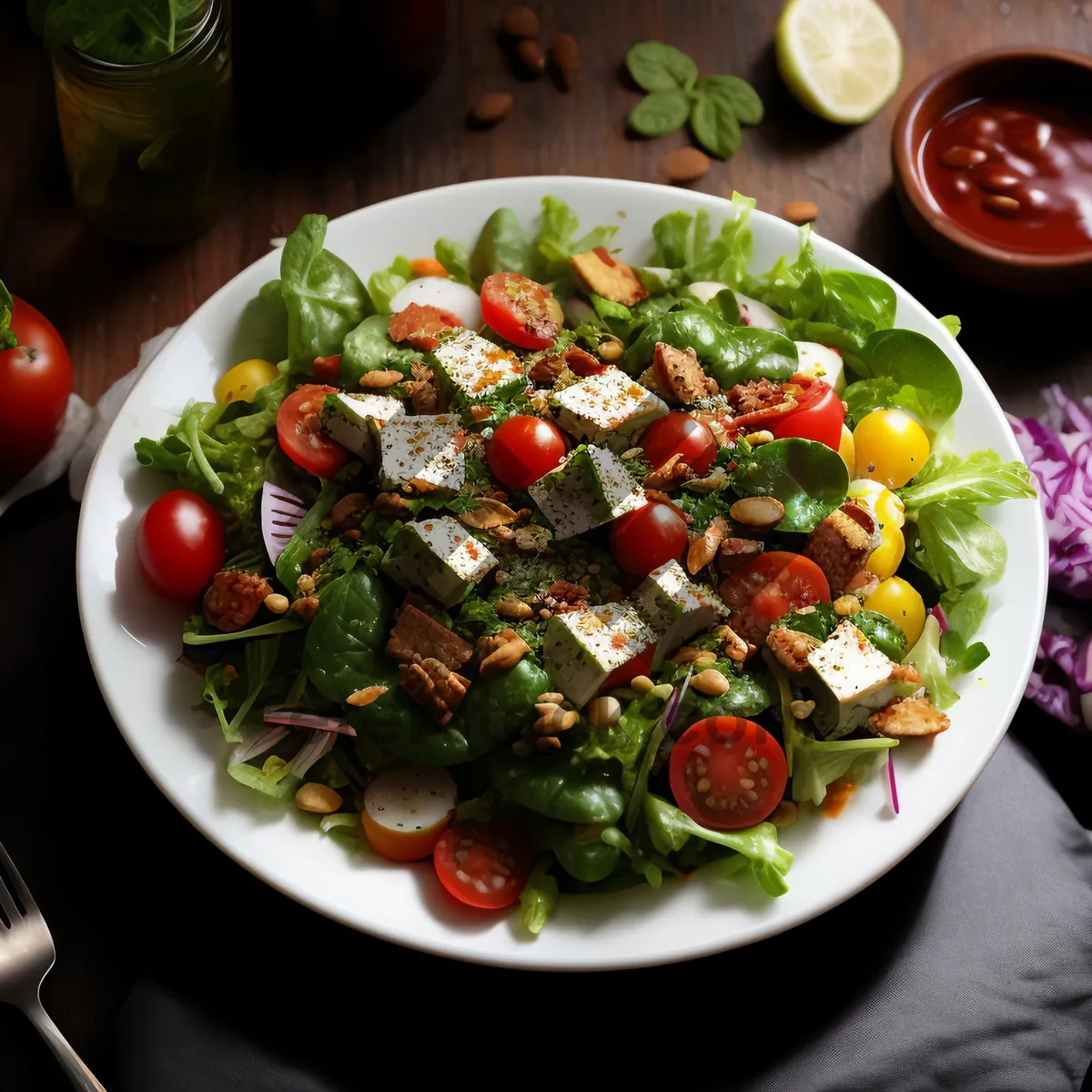 Picture of Grilled vegetable salad with tomato and olive sauce