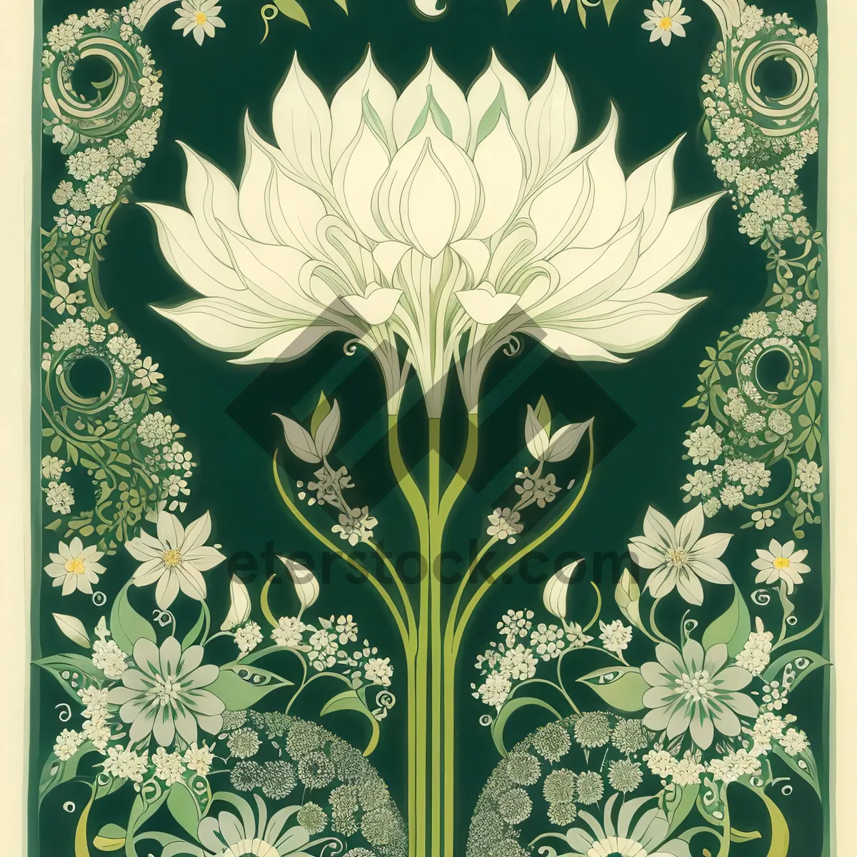 Picture of Floral Retro Wallpaper with Ornate Leaf Pattern