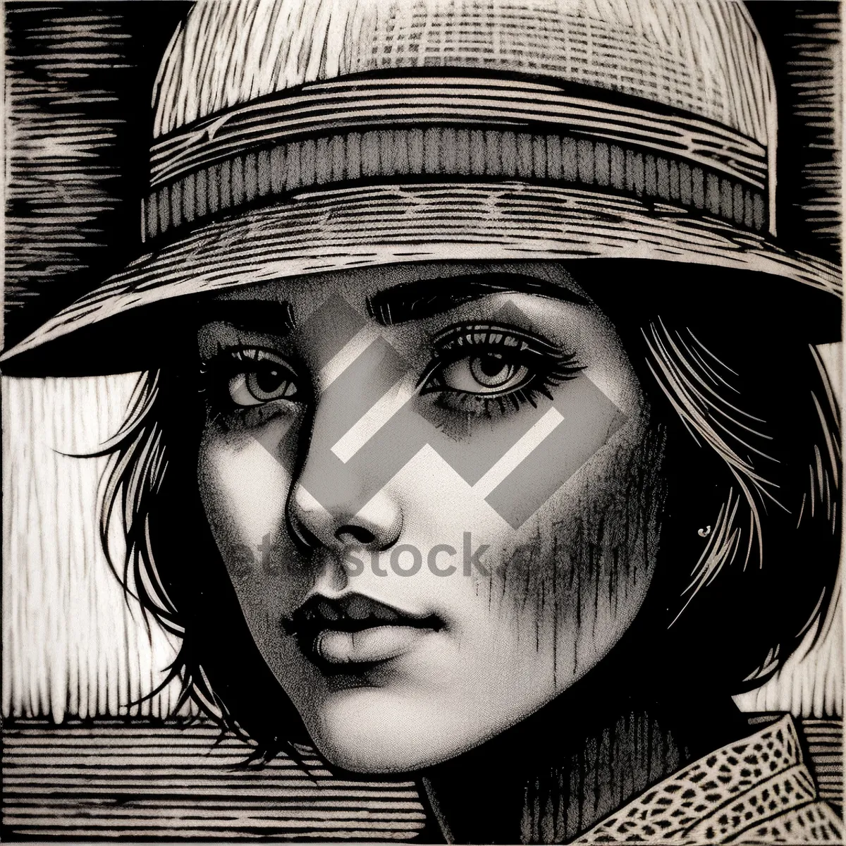 Picture of Stylish Black Hat Portrait with Captivating Gaze