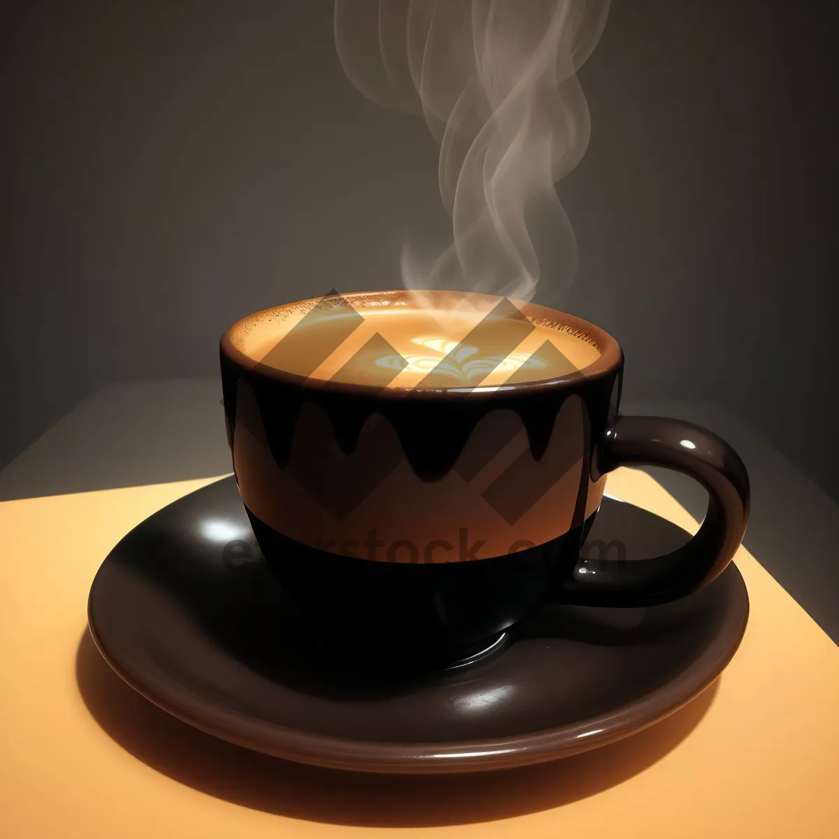 Picture of Steaming Espresso Cup on Saucer - Aromatic Morning Beverage