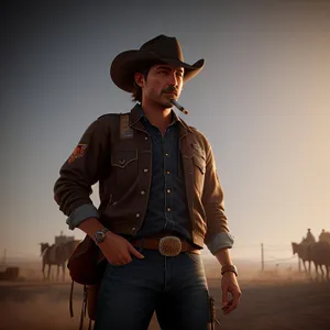 Stylish Cowboy Man Wearing Hat and Headdress