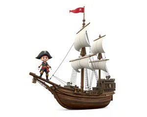 Pirate ship sailing on the open sea.