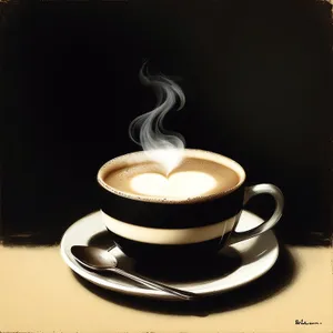 Steamy Cappuccino on Saucer with Spoon