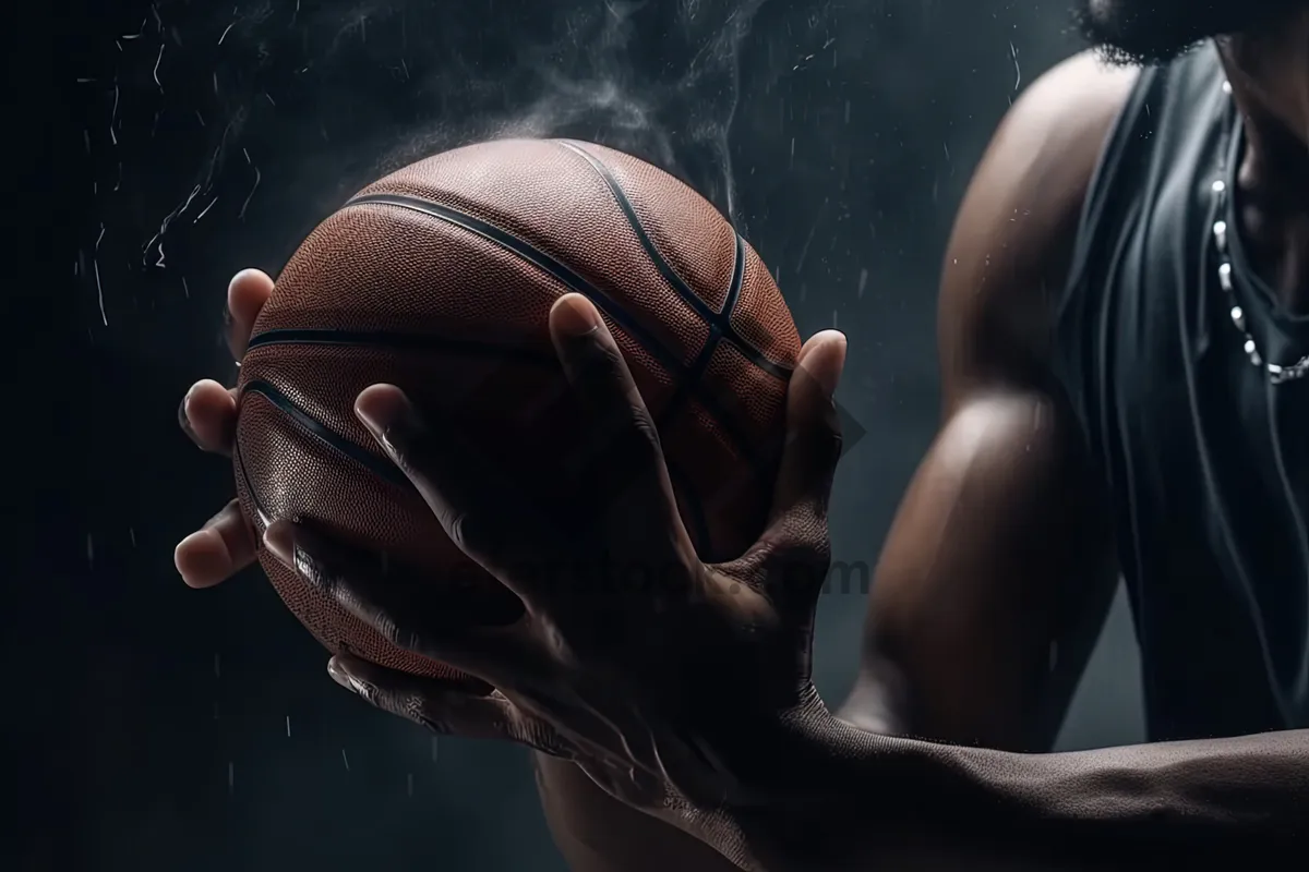 Picture of Black basketball with body and ball.