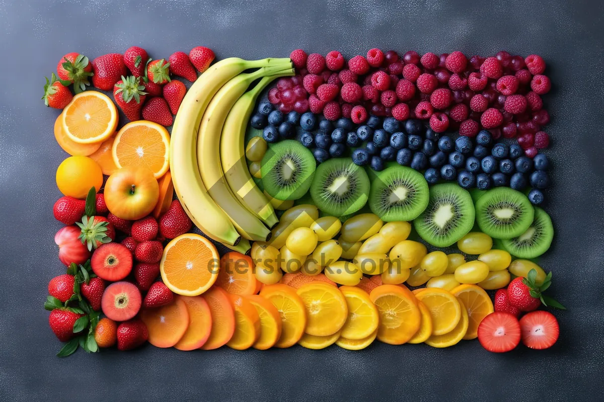 Picture of Fresh fruits and vegetables market display organic produce.