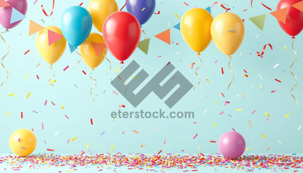 Picture of Colorful party decorations with balloons and ribbons.