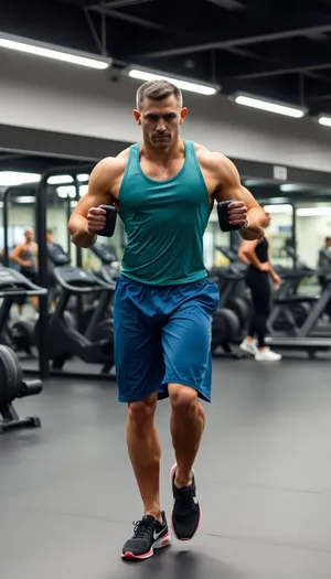 Fitness enthusiast smiling while lifting weights in gym