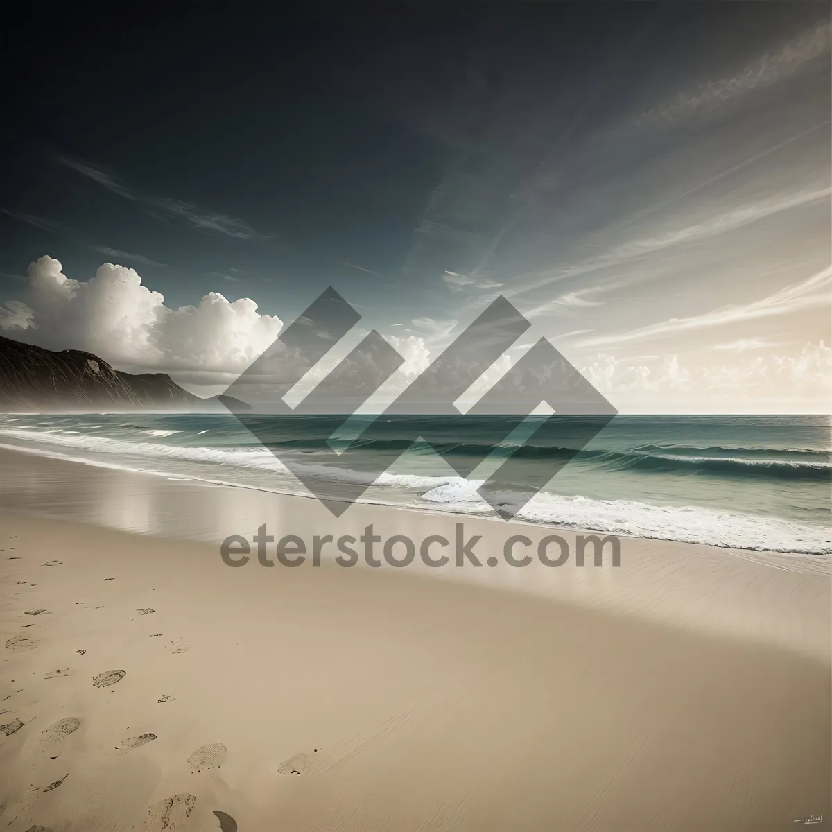 Picture of Golden Shoreline: Serene Beach Landscape with Clear Blue Waters