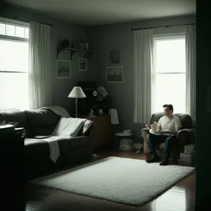 Modern living room interior with luxury furniture and lamp.