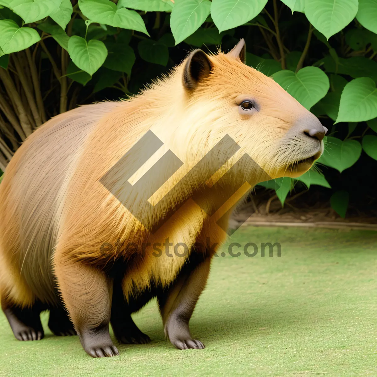 Picture of Cute Brown Guinea Pig Posing on Grass