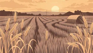 Summer Wheat Field Landscape with Cloudy Sky