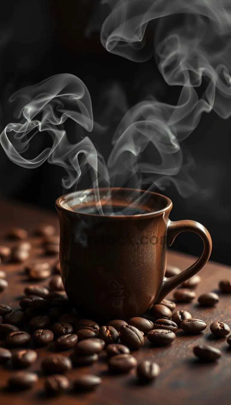 Picture of Dark Roasted Coffee in Mug with Spoon