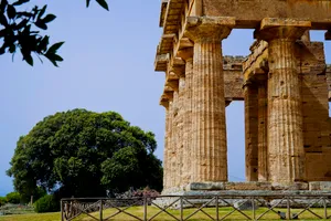 Ancient Roman Ruins with Stone Columns and Sky