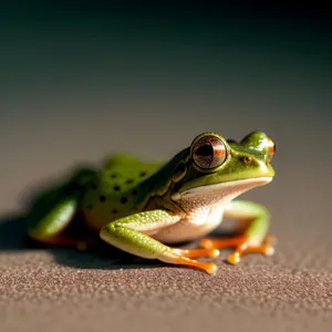 Vibrant-eyed Tree Frog Peeking from Tree