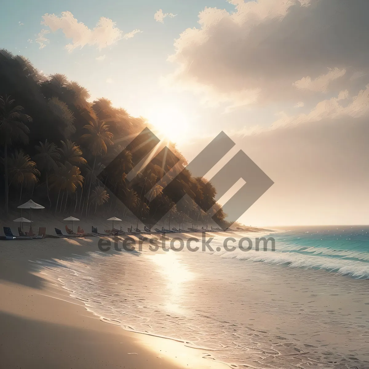 Picture of Serene Tropical Beach with Azure Waters and Palm Trees