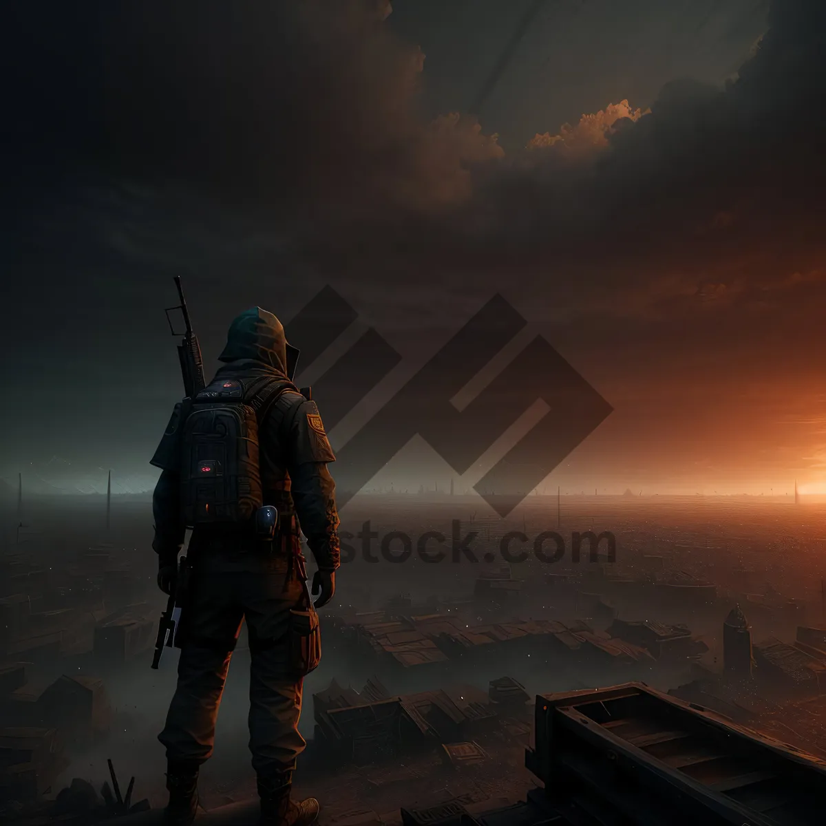 Picture of Adventurous Hiker Embracing Majestic Mountain Sunset