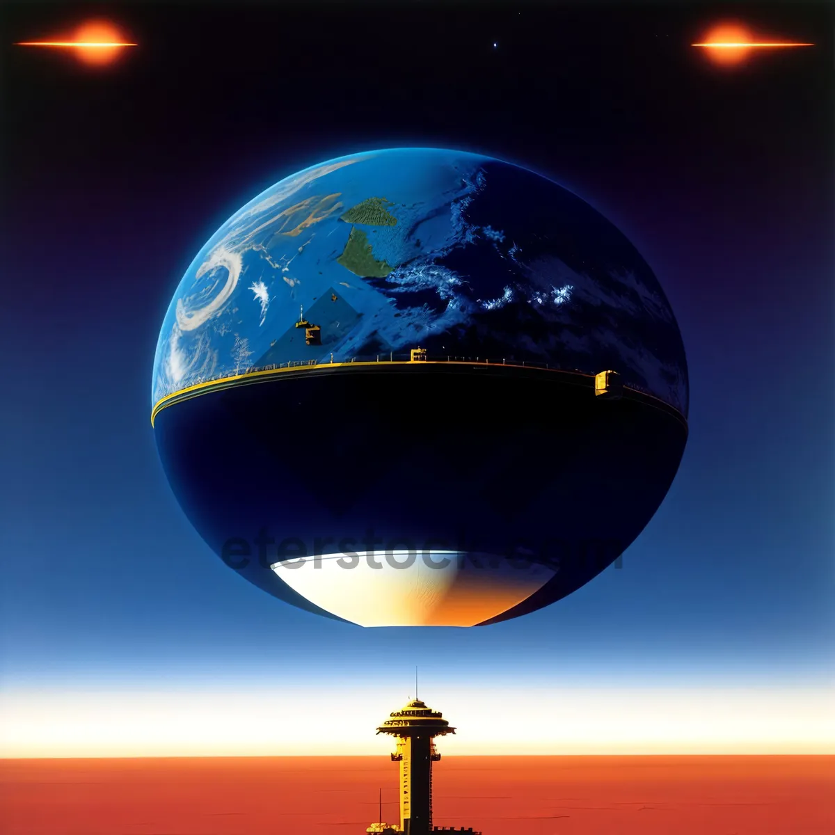 Picture of Vibrant Earth Globe Icon with Glowing Moon