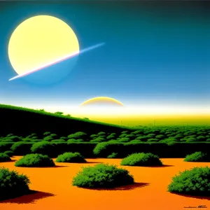 Vibrant Sunset Over Green Meadow