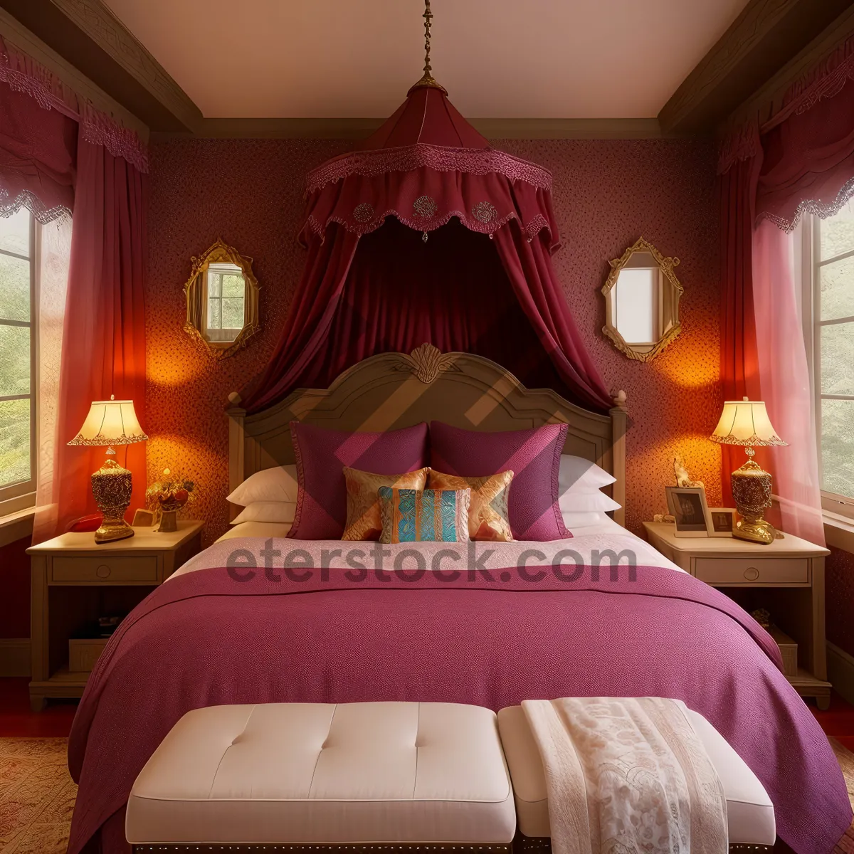 Picture of Modern Luxury Bedroom with Four-Poster Bed and Cozy Furniture
