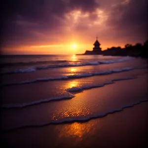 Golden Horizon: Serene Sunset over Beach