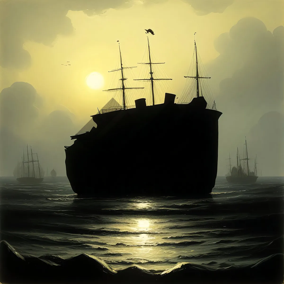 Picture of Pirate Ship at Sunset, Sailing Across Electric Seas